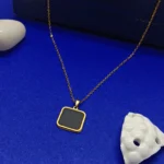 Men’s Gold-Plated Black Square Pendant