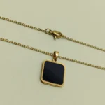 Men’s Gold-Plated Black Square Pendant
