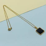 Men’s Gold-Plated Black Square Pendant