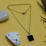 Men’s Gold-Plated Black Square Pendant