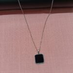 Men’s Silver-Plated Black Square Pendant