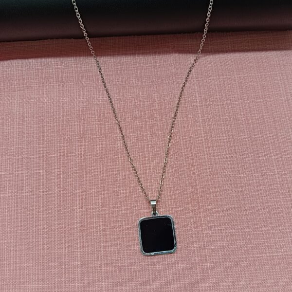 Men’s Silver-Plated Black Square Pendant
