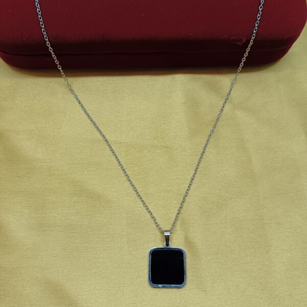 Men’s Silver-Plated Black Square Pendant