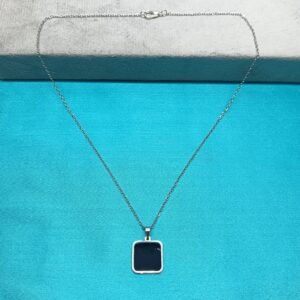 Men’s Silver-Plated Black Square Pendant