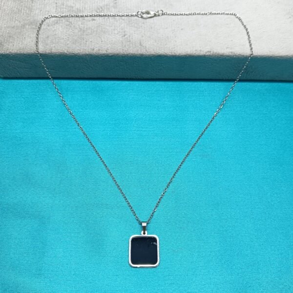 Men’s Silver-Plated Black Square Pendant
