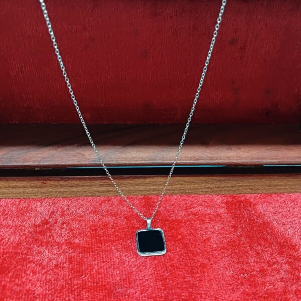 Men’s Silver-Plated Black Square Pendant