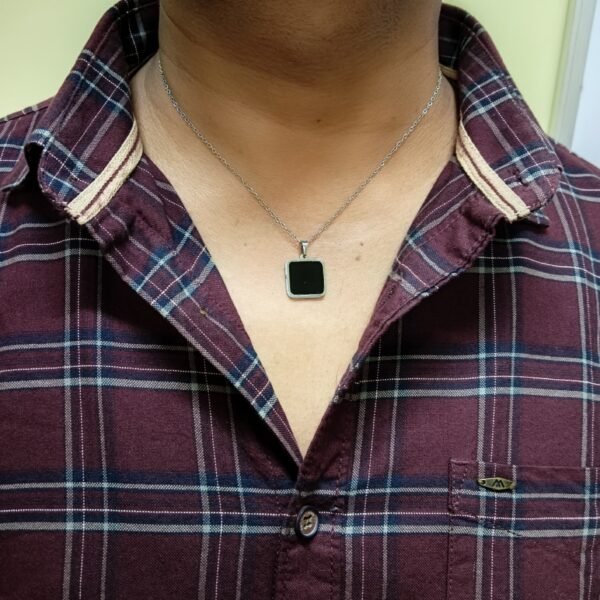 Men’s Silver-Plated Black Square Pendant