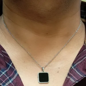 Men’s Silver-Plated Black Square Pendant