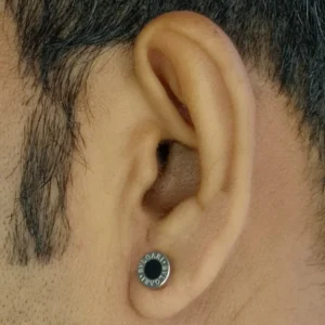 Men’s Black Round Stud Earrings