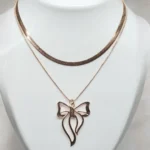 Elegant Rose Gold Bow Double-Layer Pendant