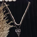 Elegant Rose Gold Bow Double-Layer Pendant