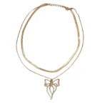 Elegant Rose Gold Bow Double-Layer Pendant