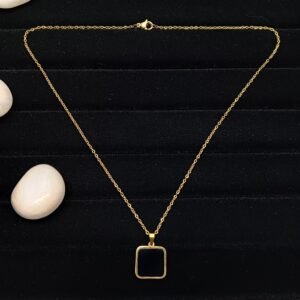 Men’s Gold-Plated Black Square Pendant