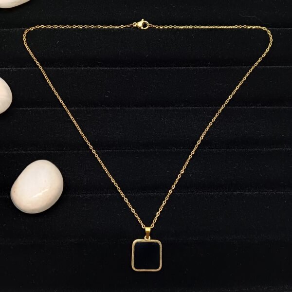 Men’s Gold-Plated Black Square Pendant