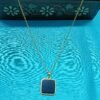 Men’s Gold-Plated Black Square Pendant