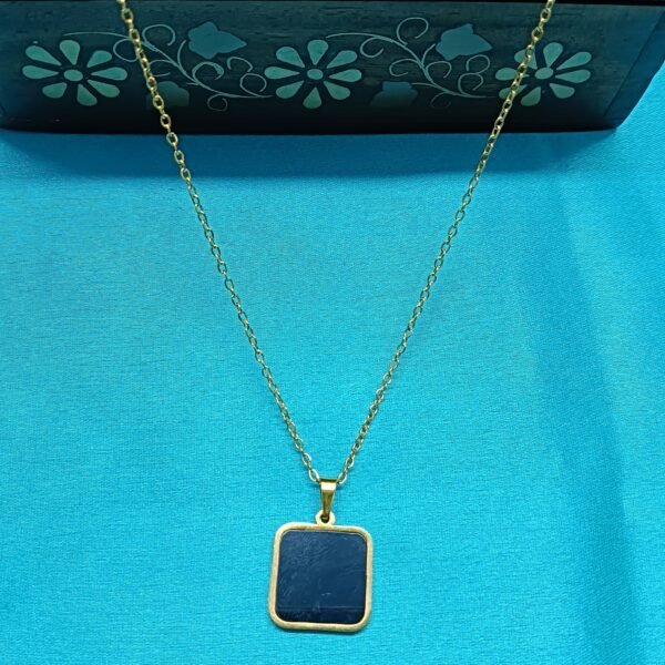 Men’s Gold-Plated Black Square Pendant