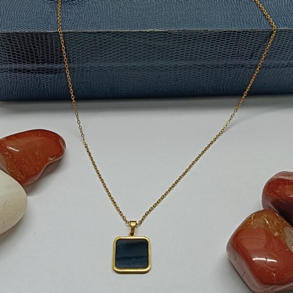 Men’s Gold-Plated Black Square Pendant