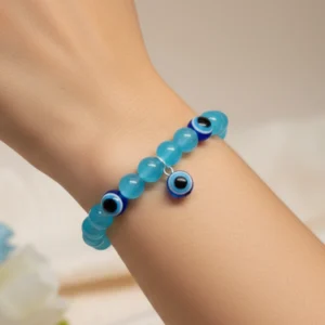 Blue Beaded Bracelet with Evil Eye Charms