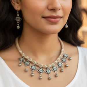Handcrafted Jute Necklace With German Silver