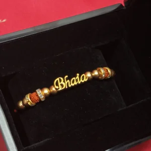 Bhaia Rakhi with Rudraksha & Gold-Toned Beads