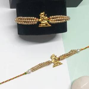 Golden Beaded Rakhi With Lord Ganesha Charm