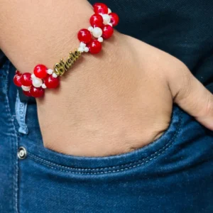 Red Beaded & Golden Bhaiya Charm Rakhi
