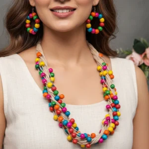 Handmade Multicolor Wooden Bead Jewelry Set