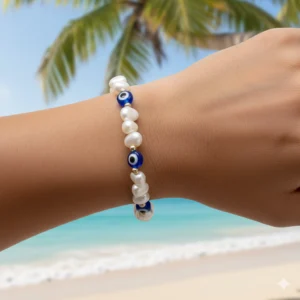 Beaded Bracelet with Evil Eye Charm