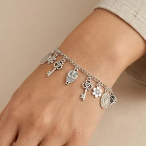Vintage-Inspired Silver-Tone Charm Bracelet