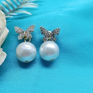 Silver-Tone Butterfly Pearl Drop Earrings