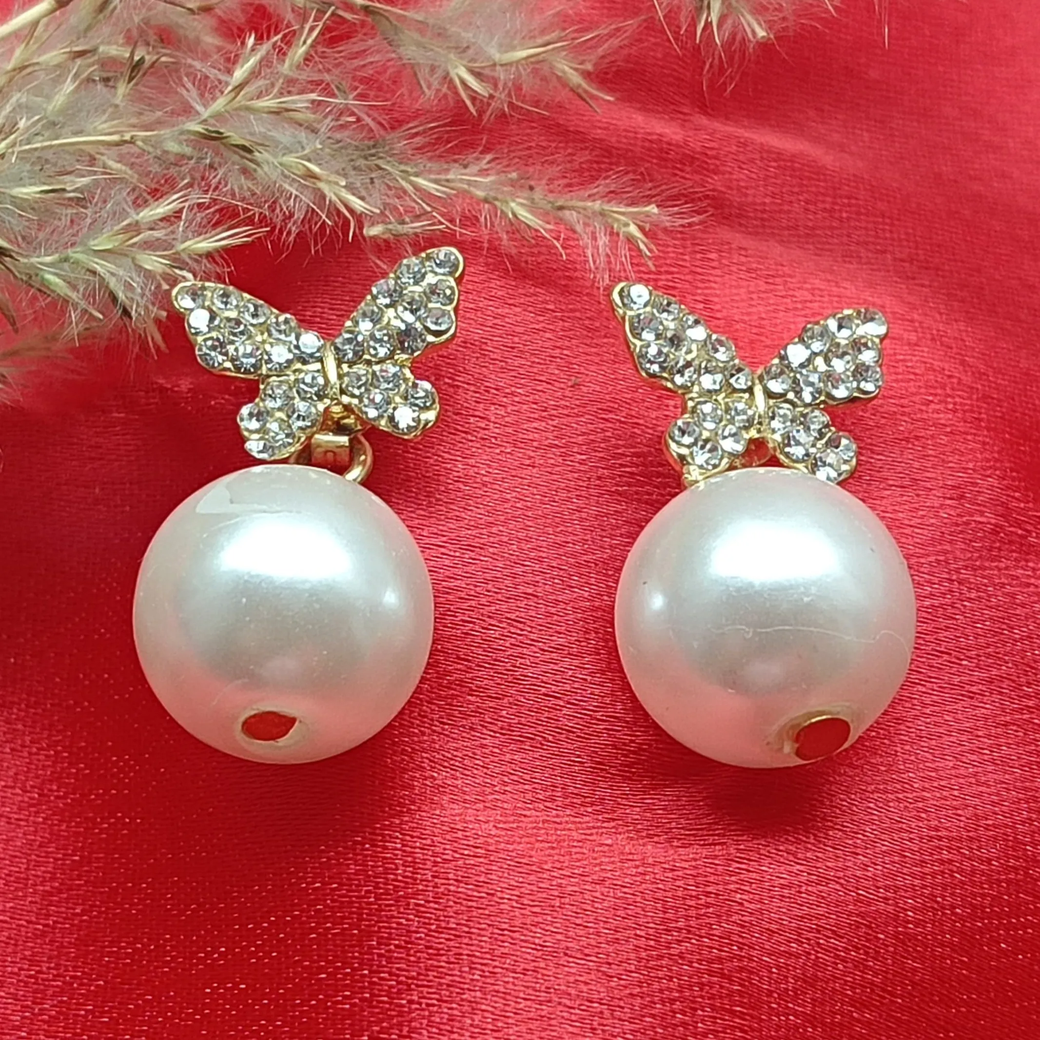 Silver-Tone Butterfly Pearl Drop Earrings