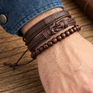 Multi-Layer Leather Beaded Bracelet Set
