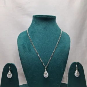 Elegant Teardrop Grey Stone Pendant Set