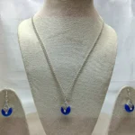 Silver-Toned Blue Pendant And Earring Set