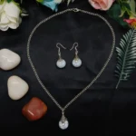 Elegant Teardrop Grey Stone Pendant Set