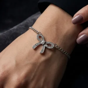 Silver-Tone Chain Bracelet with Bow Charm