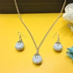 Elegant Teardrop Grey Stone Pendant Set