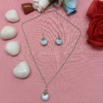 Elegant Teardrop Grey Stone Pendant Set
