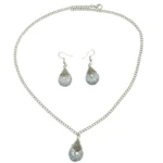 Elegant Teardrop Grey Stone Pendant Set