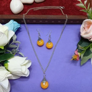 Mustard Yellow Pendant & Earring Set