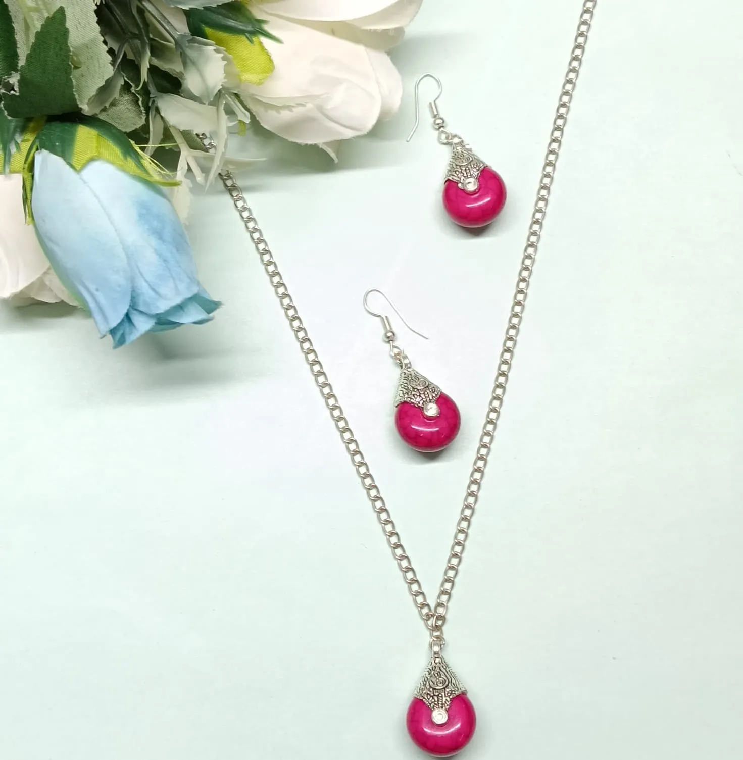 Teardrop Pink Simulated Gemstone Jewelry Set