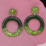 Handmade Green Glitter Resin Earrings