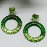 Handmade Green Glitter Resin Earrings