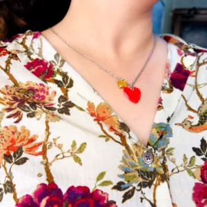 Red Heart Resin Pendant For Women