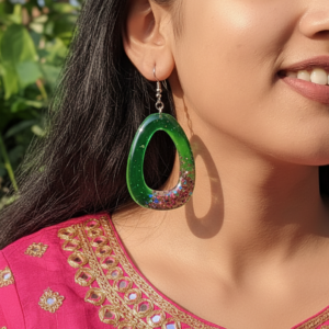 Green Resin Teardrop Dangle Earrings