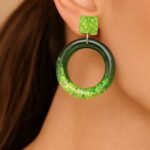 Handmade Green Glitter Resin Earrings