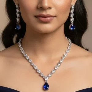 Premium Sapphire Blue AD Necklace Set