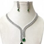 Green Teardrop American Diamond Jewelry Set