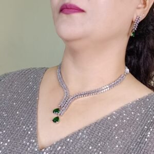 Green Teardrop American Diamond Jewelry Set