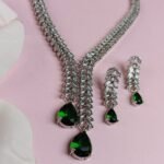Green Teardrop American Diamond Jewelry Set